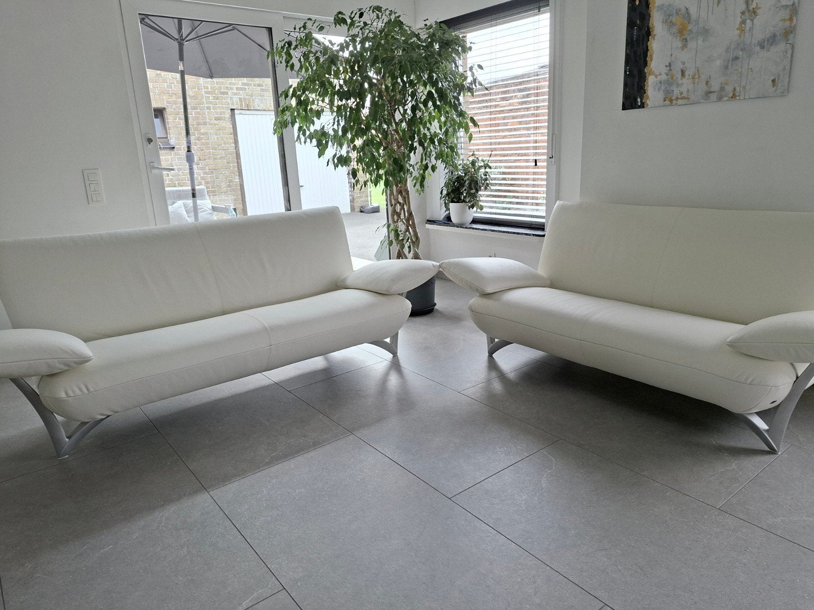 Rolf Benz salon 2-zits + 3-zits leder gerenoveerd, Huis en Inrichting, Ophalen, Gebruikt, Leer