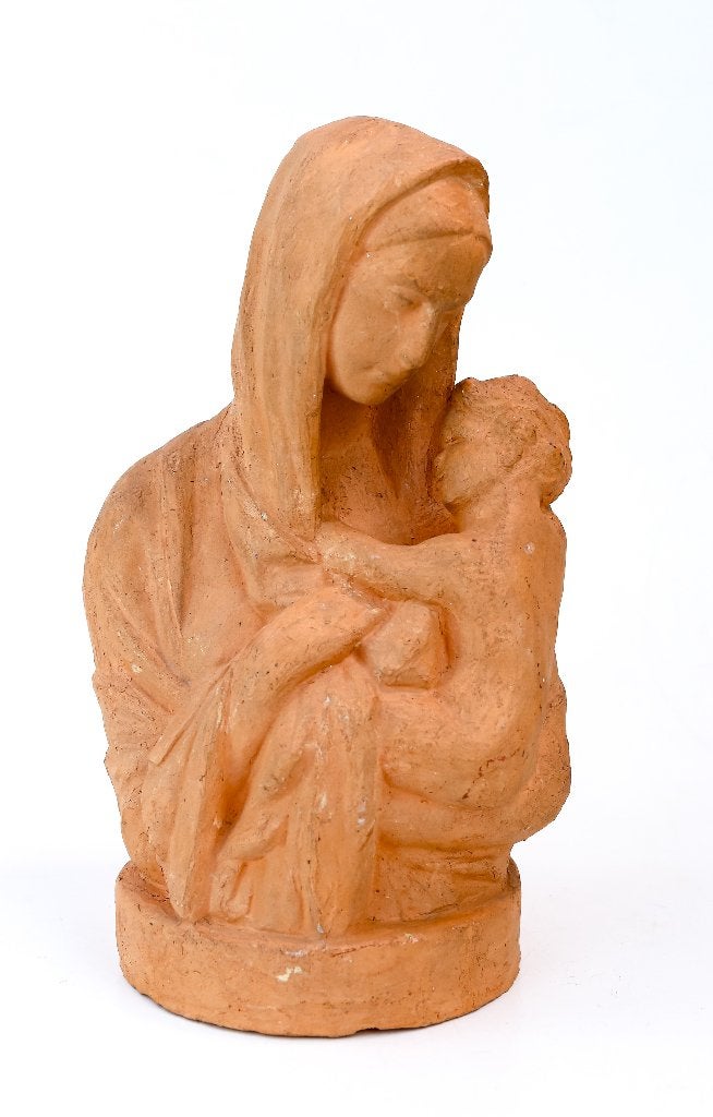 madonna met kind terracotta - Josef Arnost Gause, Enlèvement ou Envoi, Art deco, Pierre ou céramique, Buste