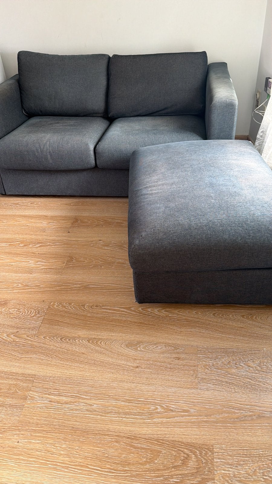 2-zit zetel grijze stof en grijze poef opbergruimte, Ophalen, Gebruikt, Stof, Ikea stijl