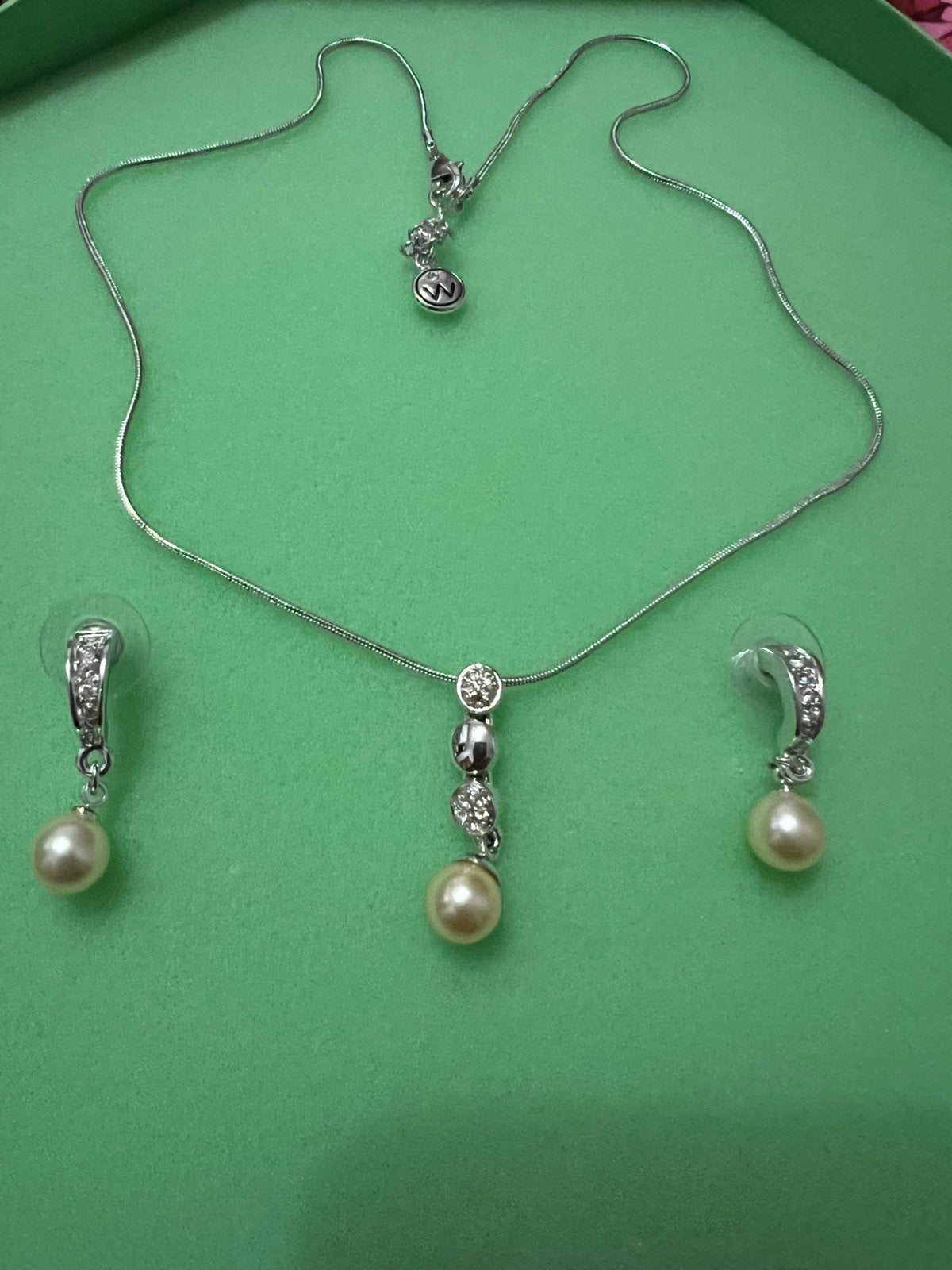 Zilver ketting en oorbellen met parel, Ophalen of Verzenden, Nieuw, Zilver