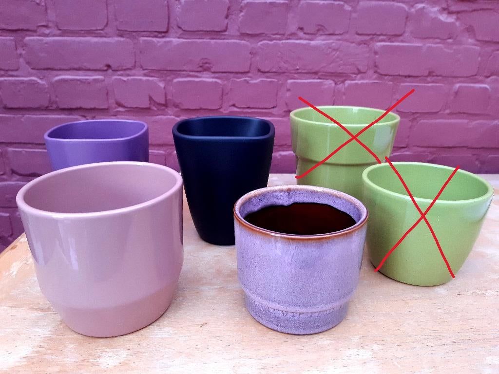 assortiment 4 kleurrijke bloempotten - cache-pots, Rond, Binnen, Ophalen of Verzenden, Zo goed als nieuw