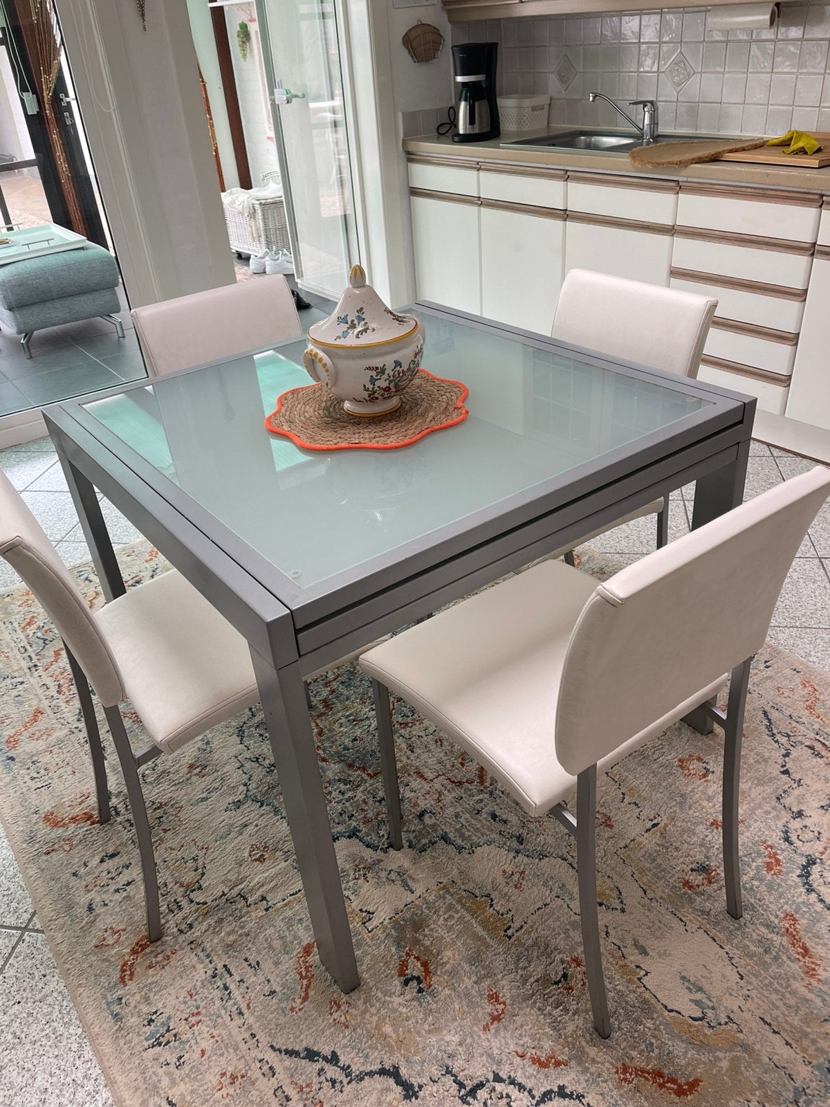 Tafel - blad in glas, Huis en Inrichting, Tafels | Eettafels, Ophalen, Gebruikt, Keuken, 50 tot 100 cm
