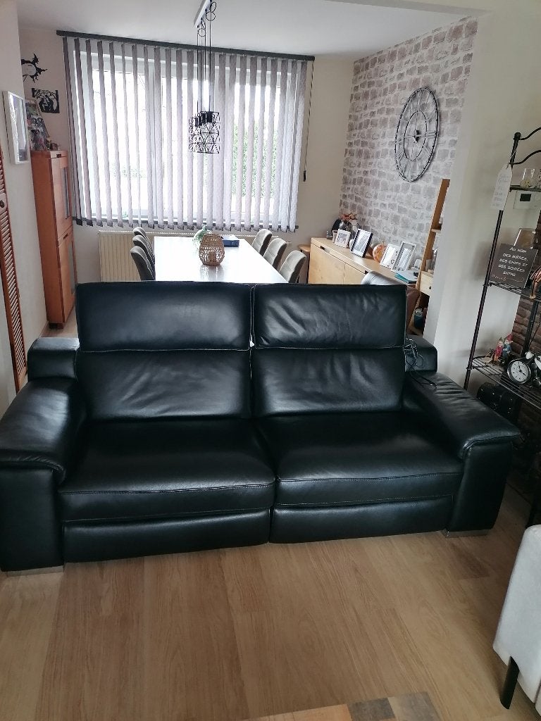 canapé 3pl cuir noir, Maison & Meubles, Moins de 150 cm, Banc droit, Comme neuf, Enlèvement