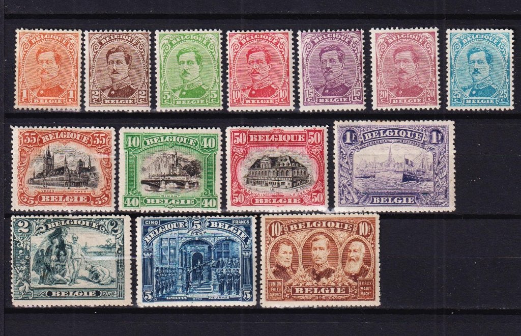 Belgique 1915 COB 135-146+148-149, Envoi, Non oblitéré, Trace d'autocollant