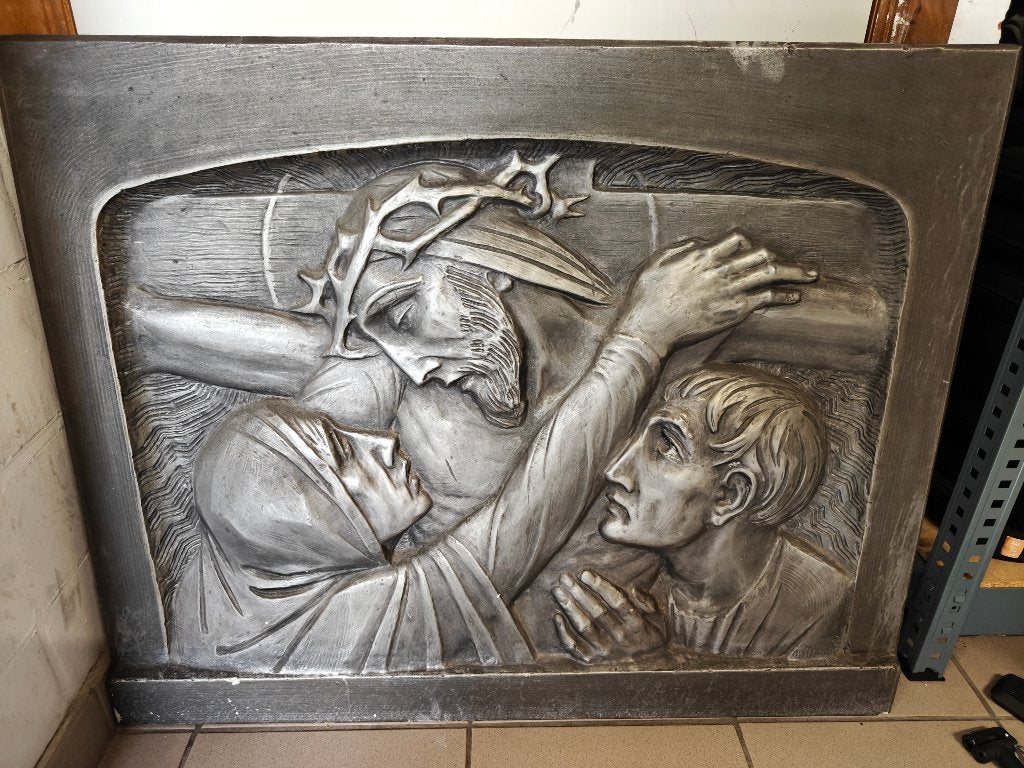 Grand bas-relief religieux — Christ et Marie — 88  71 cm, Enlèvement, Utilisé, Autres types, Christianisme | Catholique