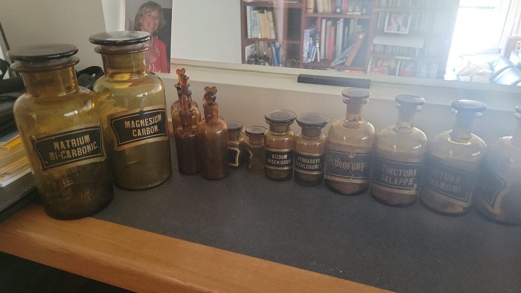 Retro Pharmacie bokalen met glazen stop, Antiek en Kunst, Ophalen