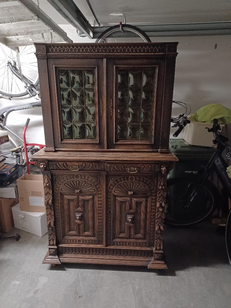 Antieke bar kast met glas in lood, Antiek en Kunst, Antiek | Meubels | Kasten, Ophalen