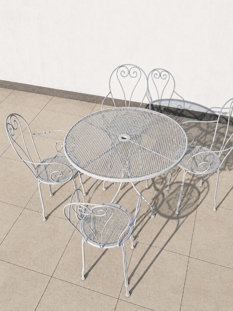 Sierlijke metalen tuinset – ronde tafel + 4 stoelen, Tuin en Terras, Ophalen, Gebruikt, Rond, Metaal