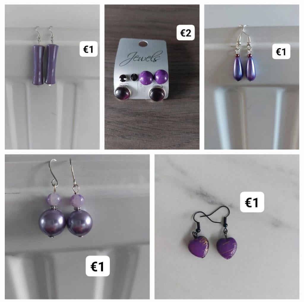 Partijtje oorbellen, Overige materialen, Hangers, Paars, Nieuw