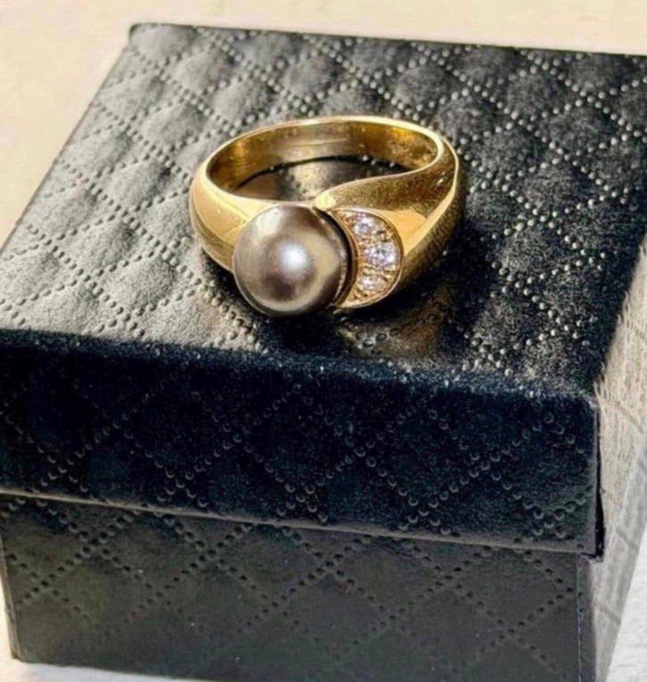 18 karaat gouden ring met natuurlijke diamant& zuidzee parel, Met edelsteen, Geel, Ophalen of Verzenden, Kleiner dan 17