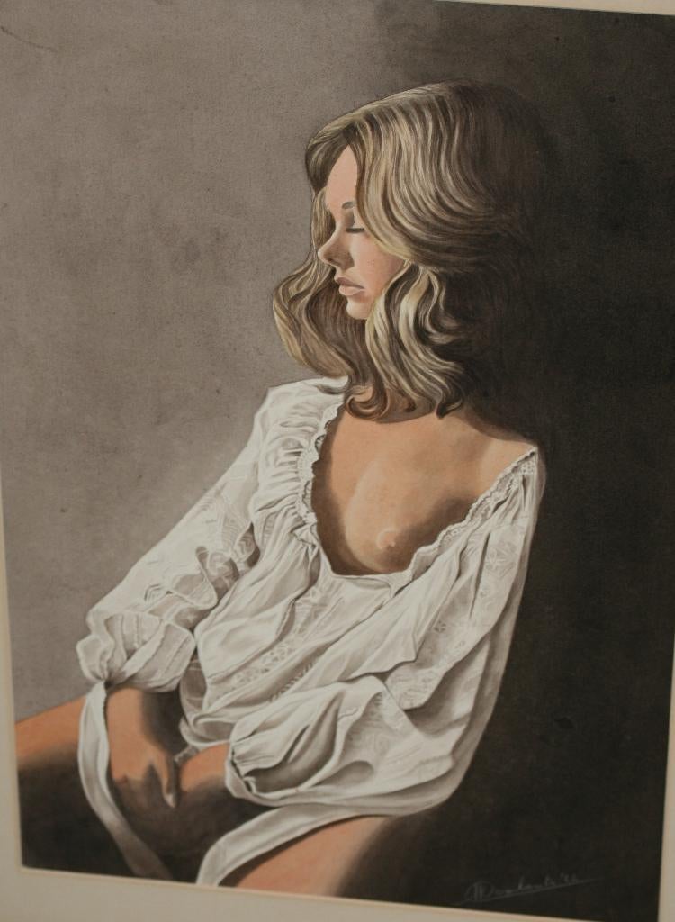 Rombouts - Nude Vintage Pastel schilderij 1982, Antiek en Kunst, Ophalen of Verzenden