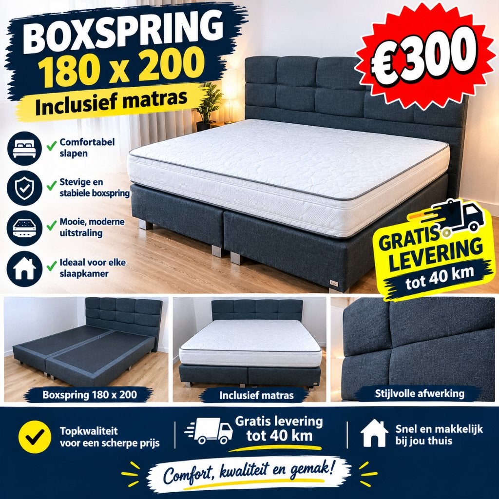 ️ BOXSPRING 180x200 + MATRAS €300 | GRATIS LEVERING, Huis en Inrichting, Ophalen, Gebruikt, Tweepersoons, 180 cm