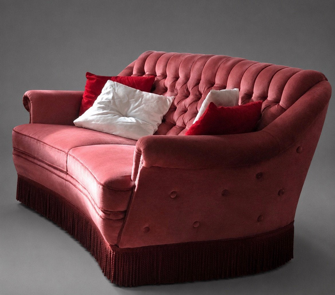 Roze , pink, vintage zetel diverse franjes, Huis en Inrichting, Zetels | Zetels en Chaises Longues, Ophalen, Zo goed als nieuw