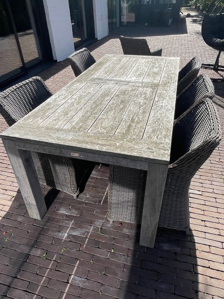 Salon de jardin – table Louvre en teck + 6 fauteuils Indigo, Jardin & Terrasse, Salons de jardin, Utilisé, 6 places, Enlèvement