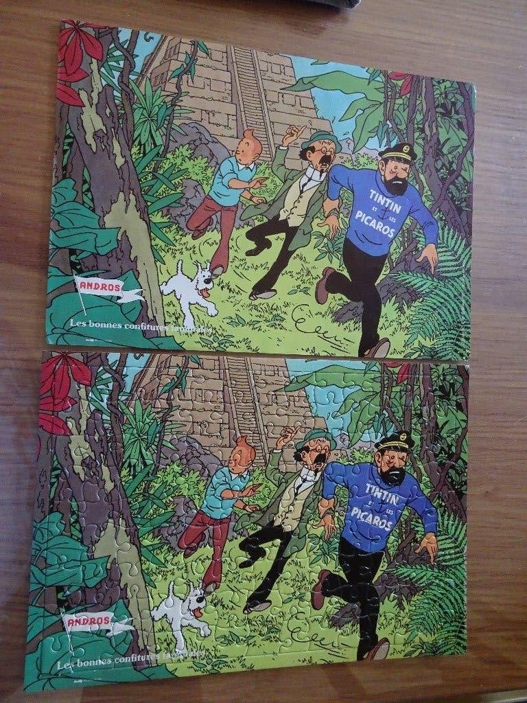 Puzzle publicitaire confiture Andros - Tintin et les Picaros, Collections, Enlèvement ou Envoi, Tintin, Comme neuf, Livre ou Jeu
