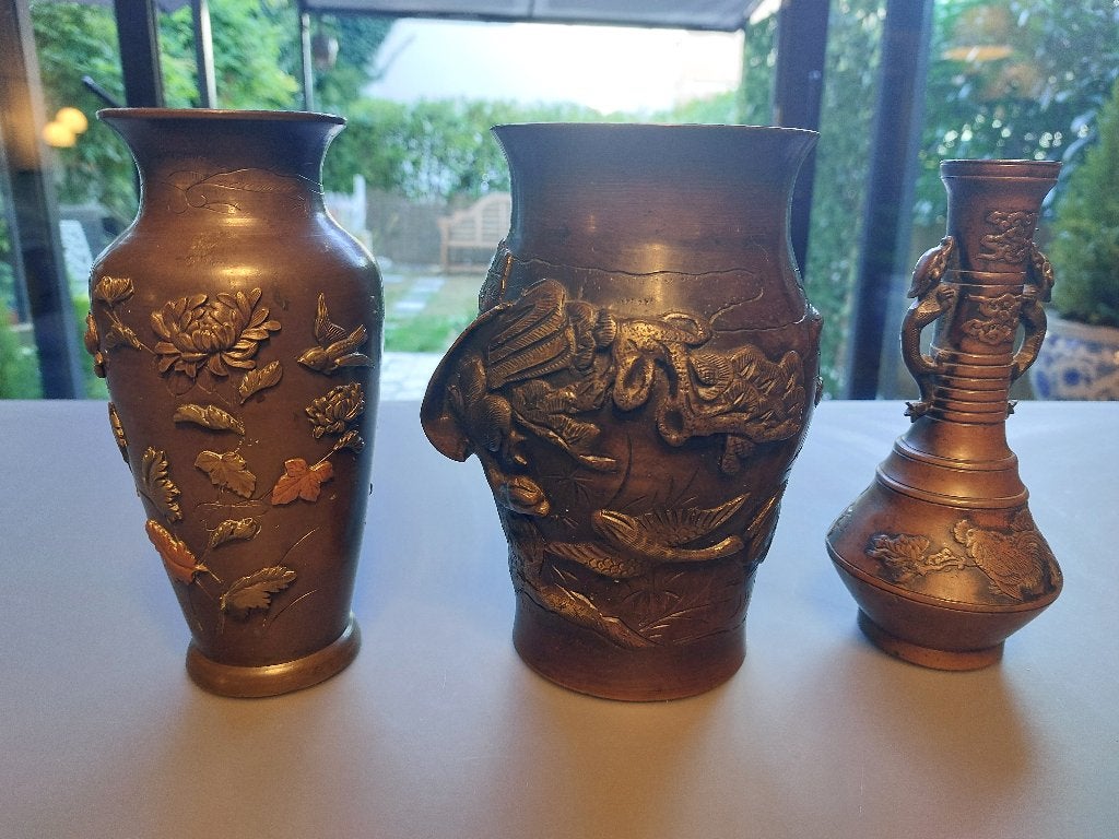 Lot vases bronze japonais époque Meiji, Enlèvement