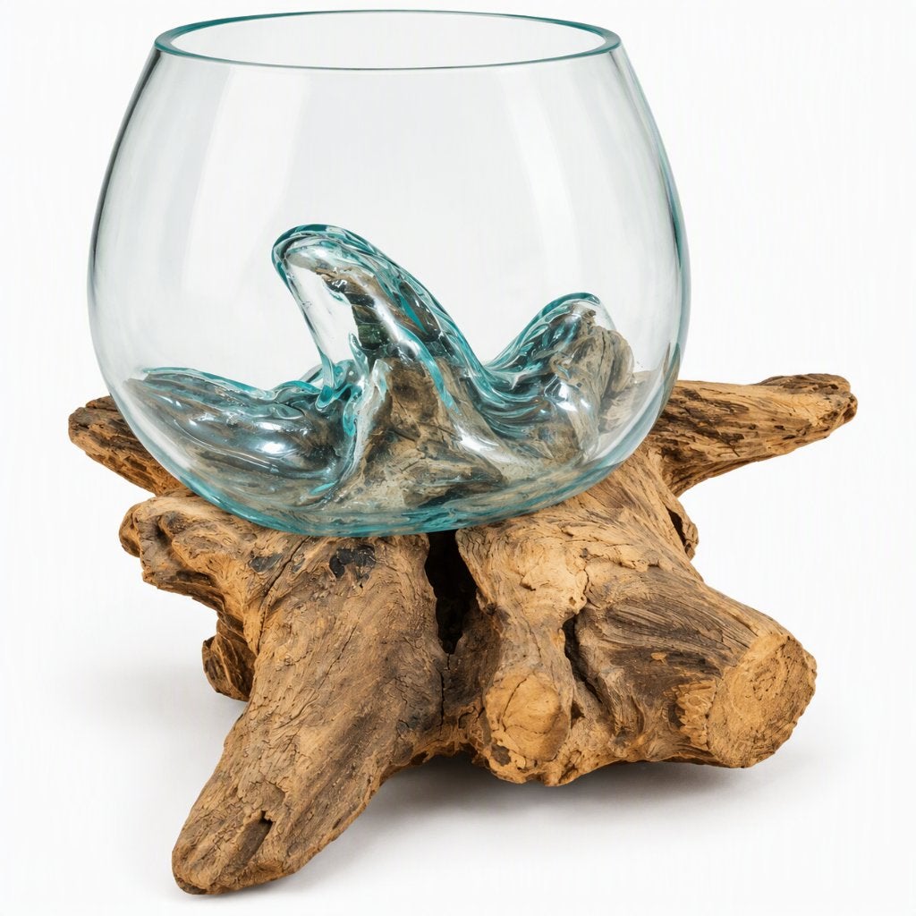2x Decowood Glass: 2 glazen vaas op boomstronk, Maison & Meubles, Enlèvement, Comme neuf, Transparent, Verre