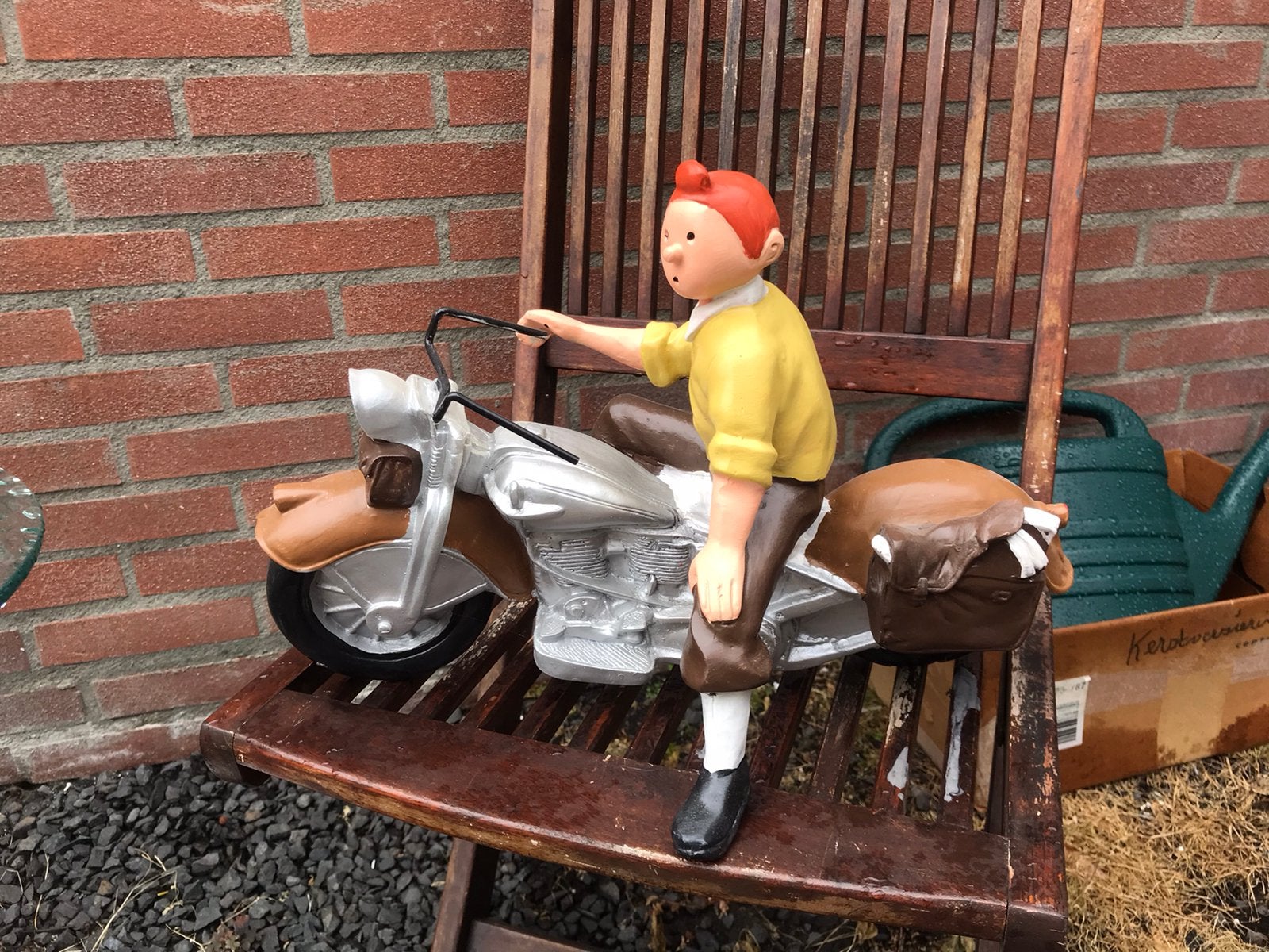 Kuifje beeld op de motor, Ophalen of Verzenden, Kuifje, Zo goed als nieuw, Beeldje of Figuurtje
