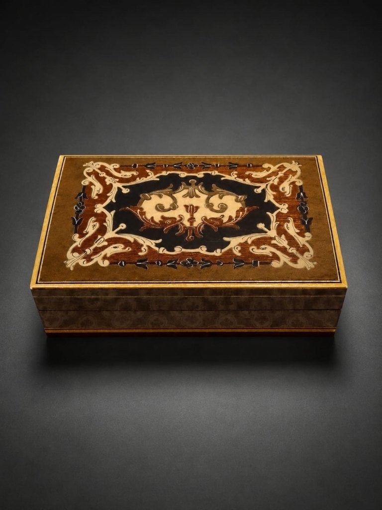 Klein juwelendoosje gemaakt van Italiaans marquetteriehout., Antiek en Kunst, Kunst | Beelden en Houtsnijwerken, Ophalen, Minder dan 20 cm