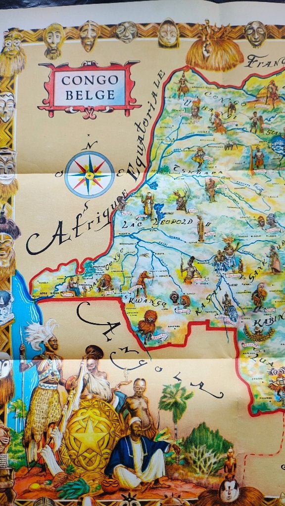 Carte ethnographique Congo Belge + livre Belgique, James THIRIAR, Belgique, Utilisé, 1800 à 2000