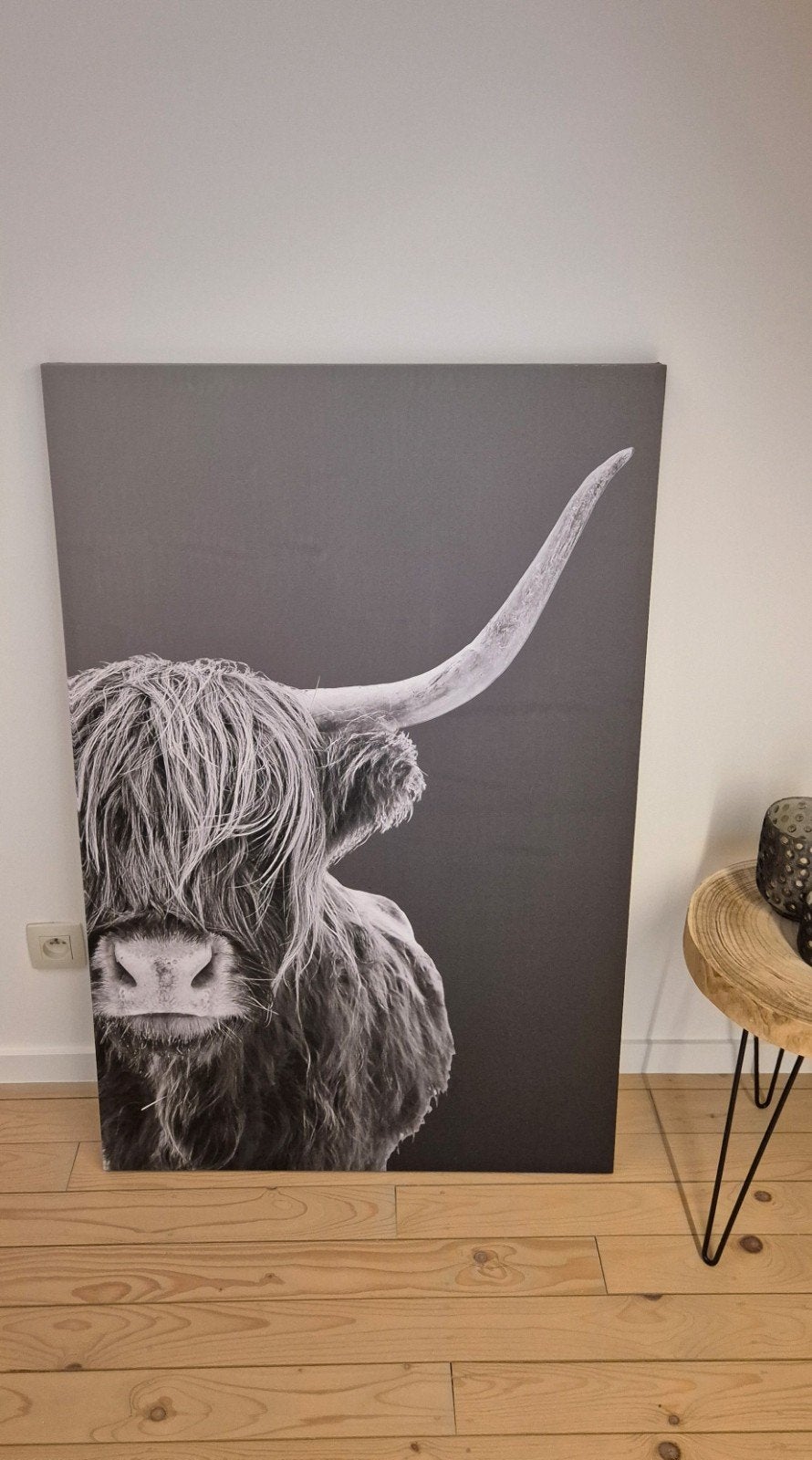 Groot Canvas Schotse Hooglander (Zwart-Wit), Huis en Inrichting, Ophalen, Schilderij