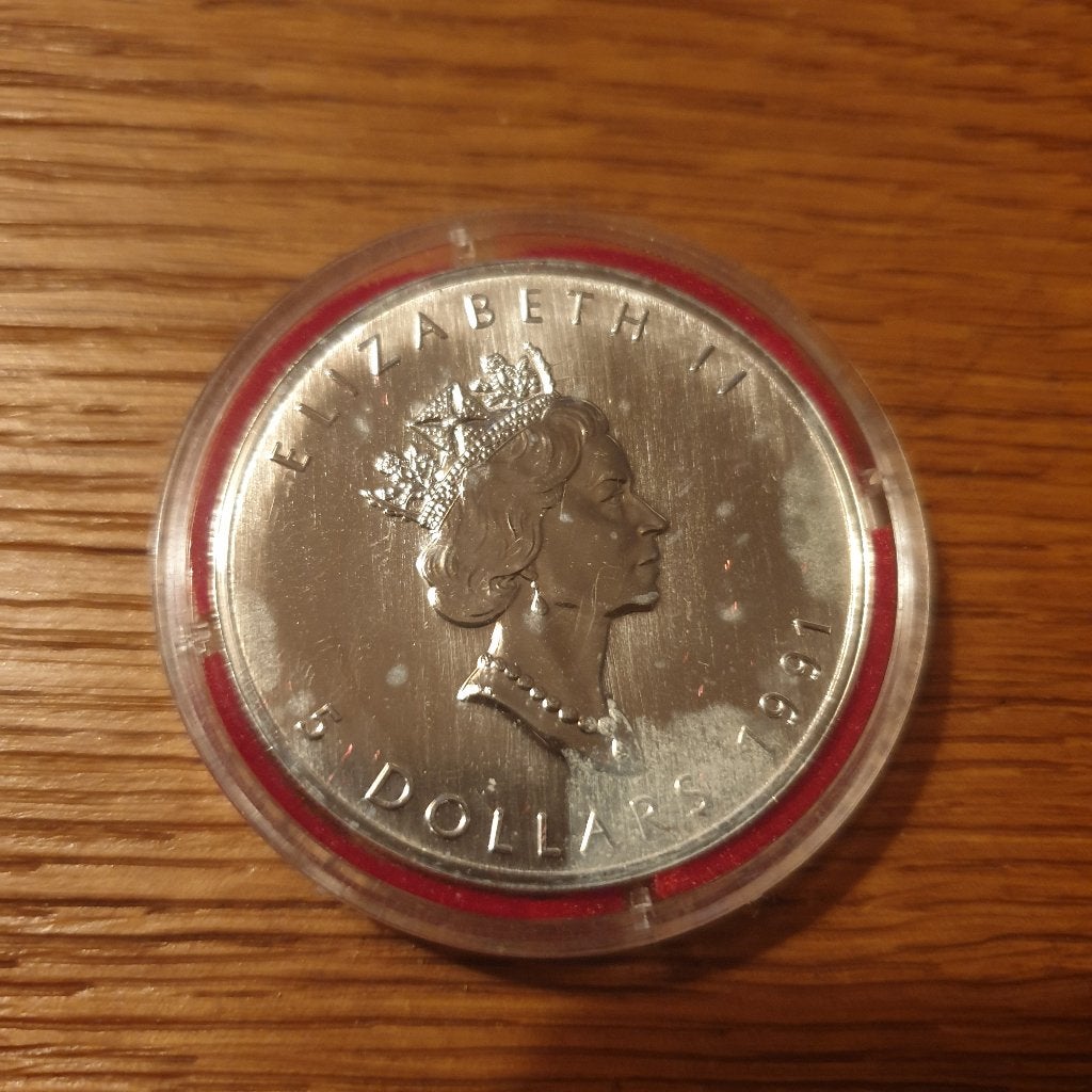 1 oz zilveren maple leaf 1991, Postzegels en Munten, Verzenden, Zilver