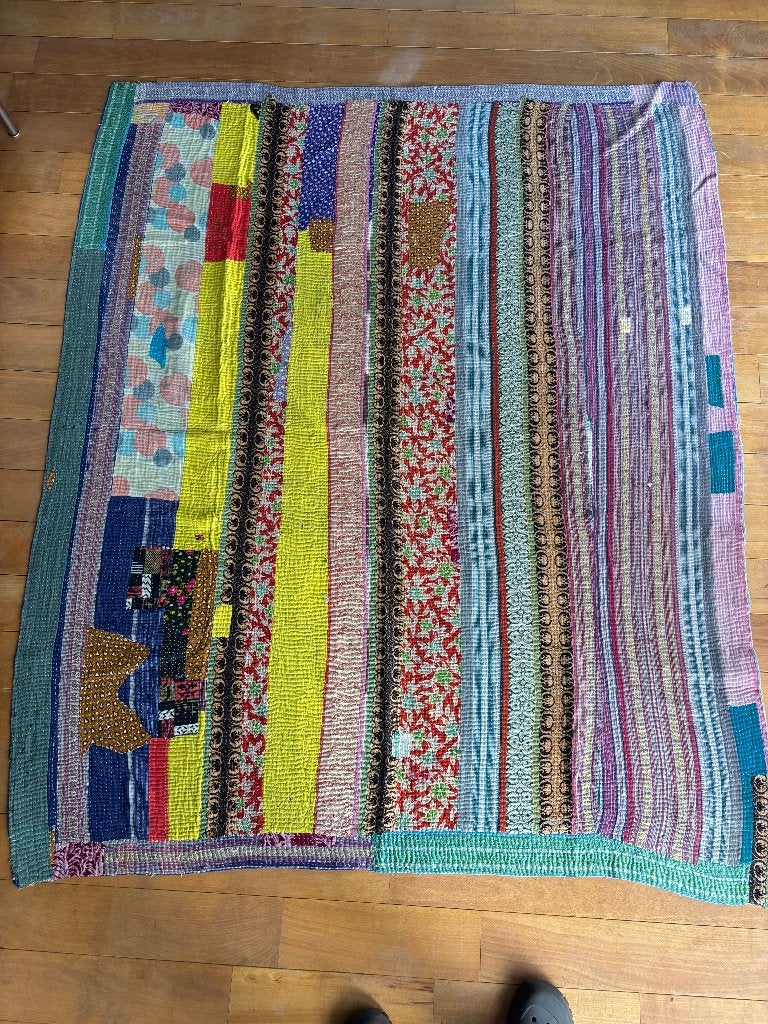 couette kantha indienne vintage et plaid boho (fait main), Enlèvement ou Envoi