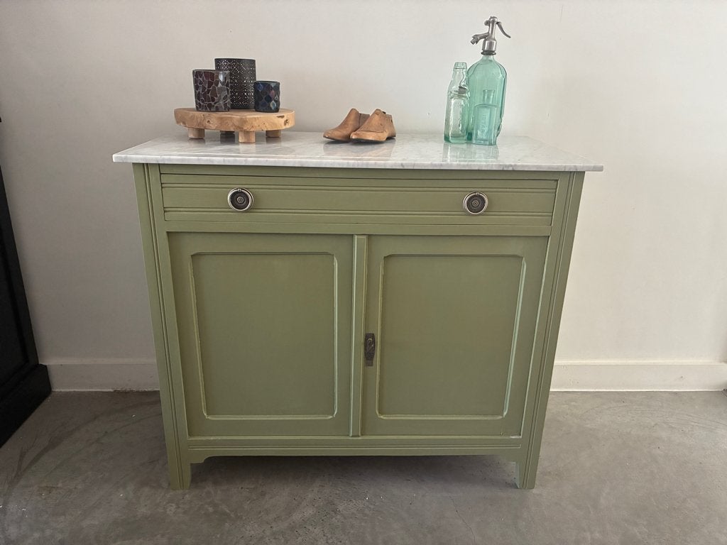 Refurbished Vintage commode (ca  1930 ) met marmeren blad, Huis en Inrichting, Kasten | Ladekasten, Ophalen, Gebruikt, 100 tot 150 cm