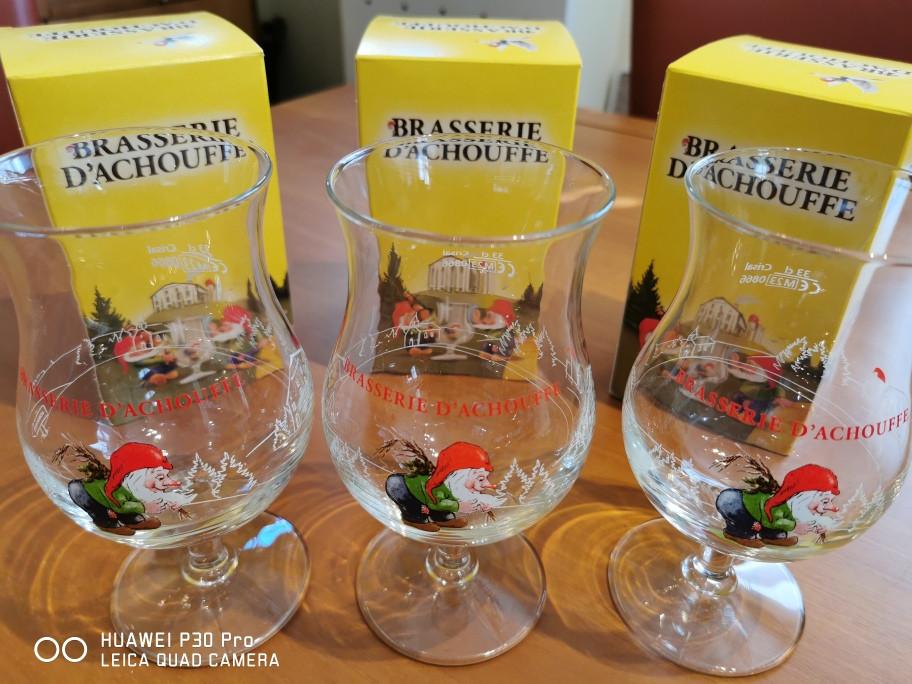 3 glazen Brasserie d'Achouffe + 3 coasters, Neuf, Verre ou Verres, Verre, Enlèvement