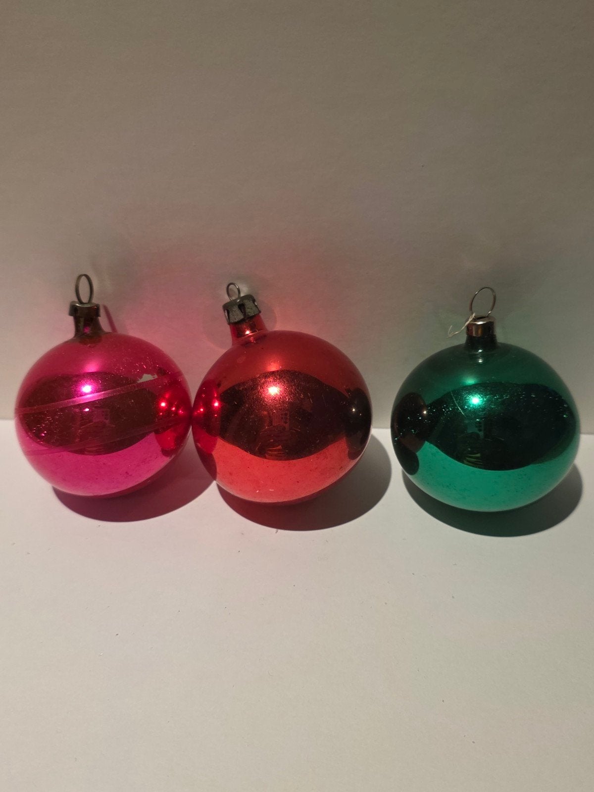 3 oude gekleurde kerstballen jaren 50, Ophalen of Verzenden, Gebruikt