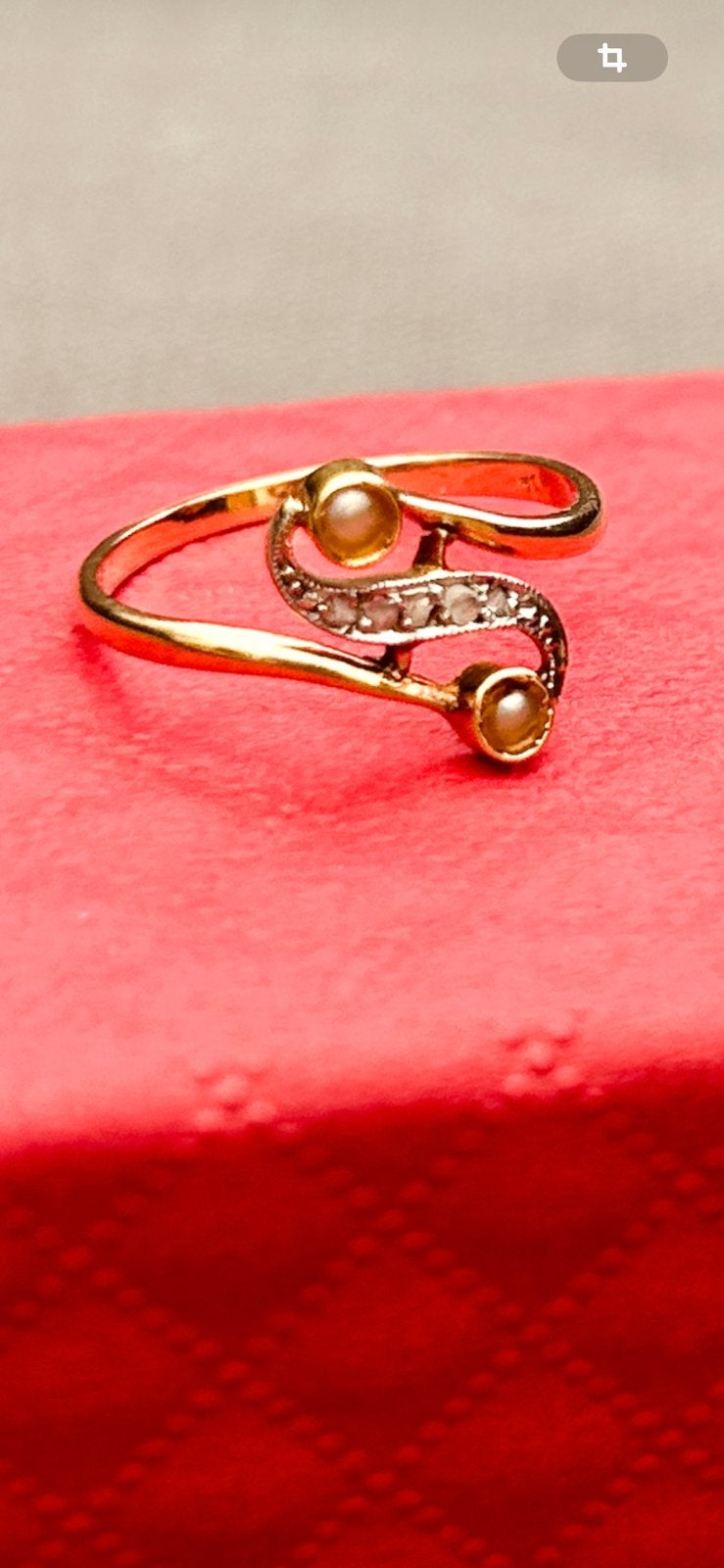 Bague ancienne 1930/40-or 18ct & diamants, Handtassen en Accessoires, Antieke sieraden, Ophalen of Verzenden, Goud, Ring, Met edelsteen