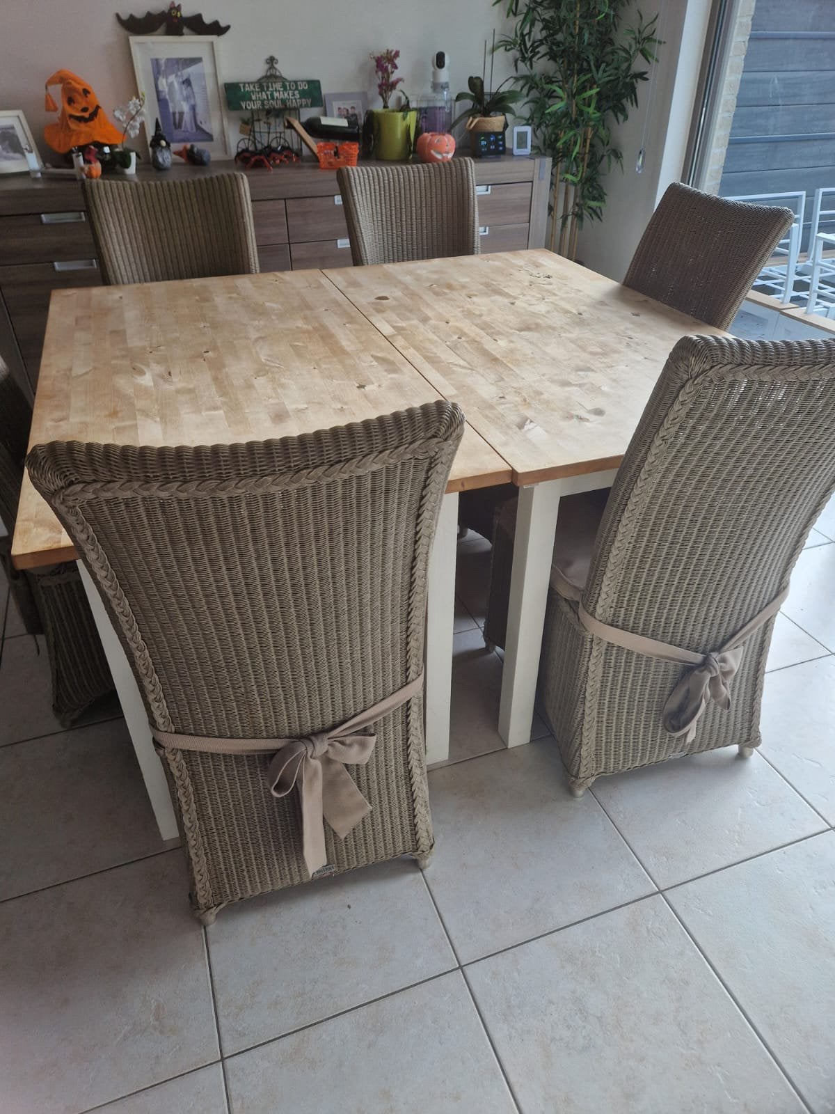 LOT DE 6 CHAISES BRISTOL EN OSIER TRESSÉ – AVEC COUSSINS, Enlèvement, Utilisé, 4 à 6 chaises