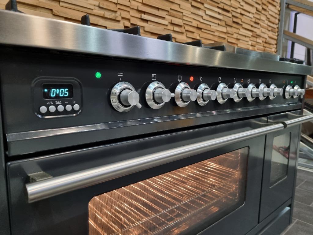 🔥 Poêle Boretti luxe 120cm anthracite + 7 brûleurs en acier, Gaz, Classe énergétique A ou plus économe, Enlèvement ou Envoi, Comme neuf