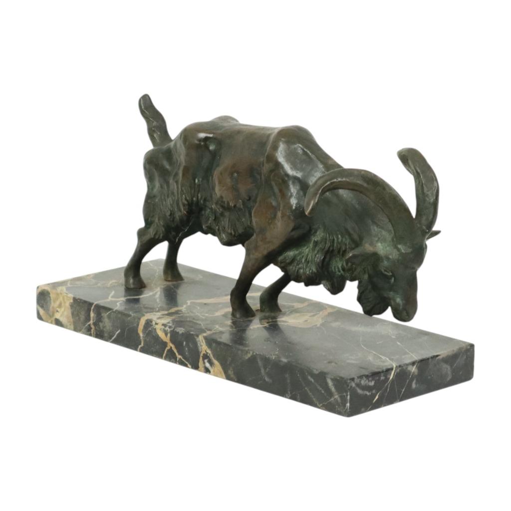 Antiek Bronzen Beeld Diersculptuur Geit Ram Marmer, Antiquités & Art, Antiquités | Bronze & Cuivre, Bronze, Enlèvement ou Envoi