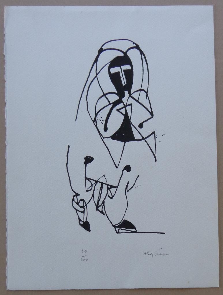 NICOLAS ALQUIN / DES ECLIPSES / ZW-W HOUTSNEDE / 38x21cm SIG, Antiek en Kunst, Ophalen of Verzenden