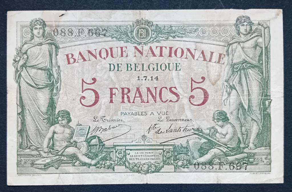 belgie 5 frank model 1912 brussel - 1914 - PR, Postzegels en Munten, Bankbiljetten | België, Ophalen of Verzenden, Los biljet