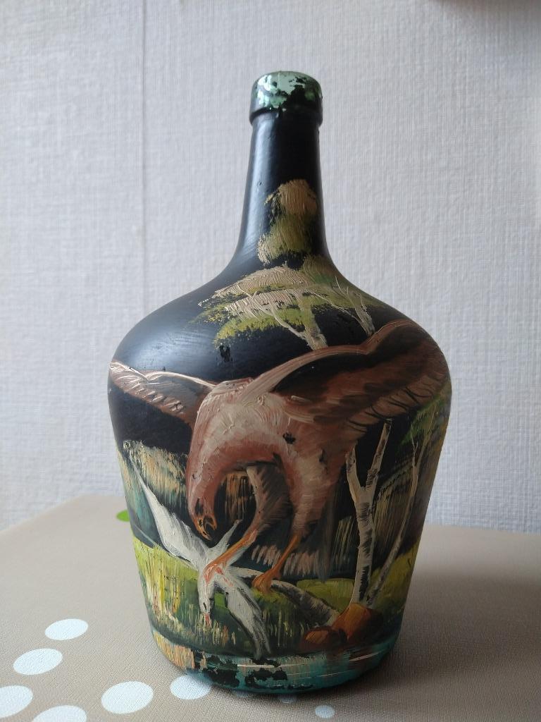 Oude handgeschilderde fles - Jachttafereel, Antiek en Kunst, Ophalen