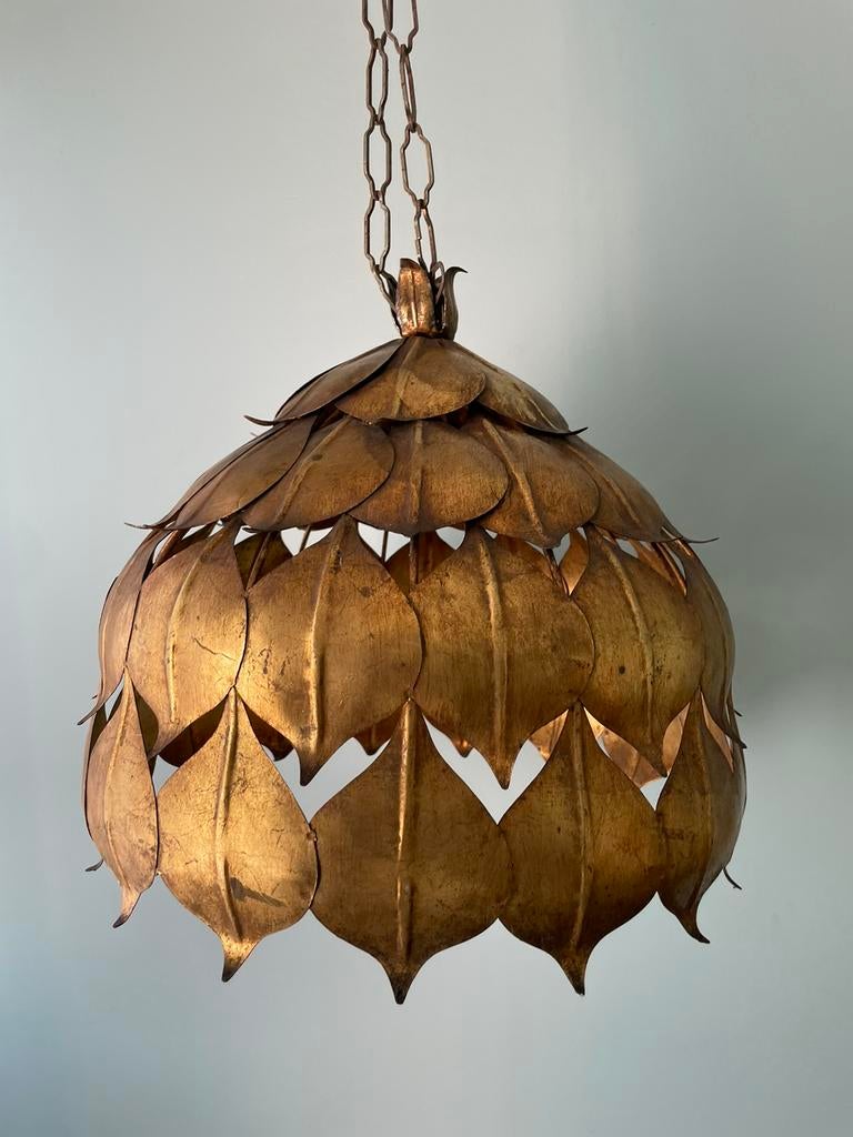 Grande lampe suspendue Lotus en laiton, Maison & Meubles, Lampes | Suspensions, Utilisé, Enlèvement ou Envoi