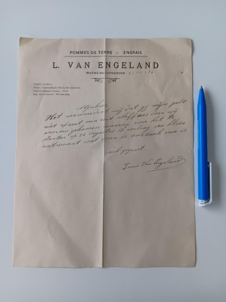 Oude brief L. Van Engeland Sint Katelijne Waver, Ophalen of Verzenden, Gebruikt