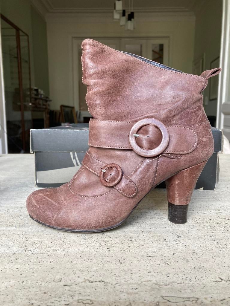 Bottillons Rizzo 38 cuir brun talon 8,5 boîte, Comme neuf, Brun