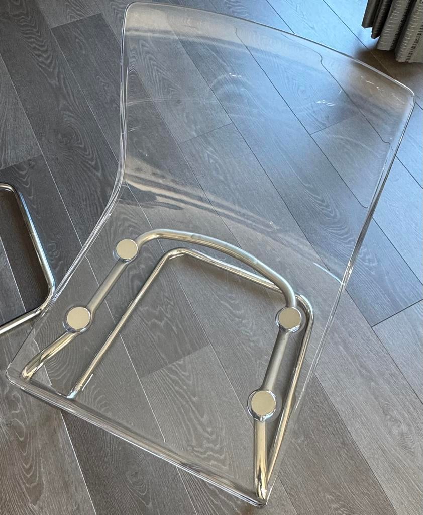 Ikea / Eettafel met 4 stoelen - Glas en Metaal, Ophalen, Gebruikt, 100 tot 150 cm, 50 tot 100 cm