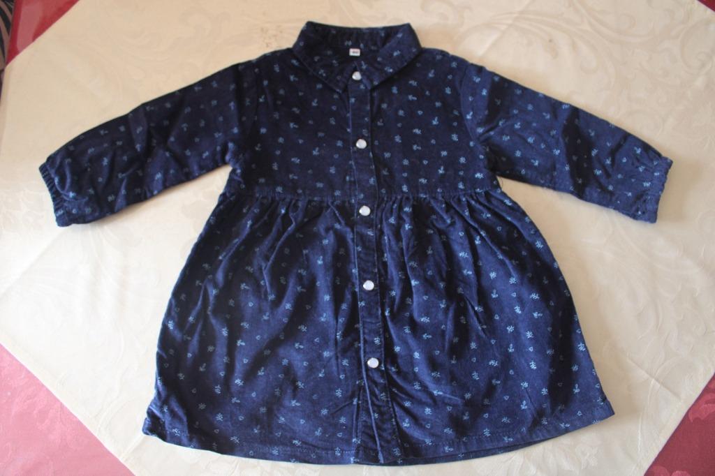 Velours kleedje met takjes en hartjes blauw maat 80, Kinderen en Baby's, Babykleding | Maat 80, Zeeman, Meisje, Jurkje of Rokje