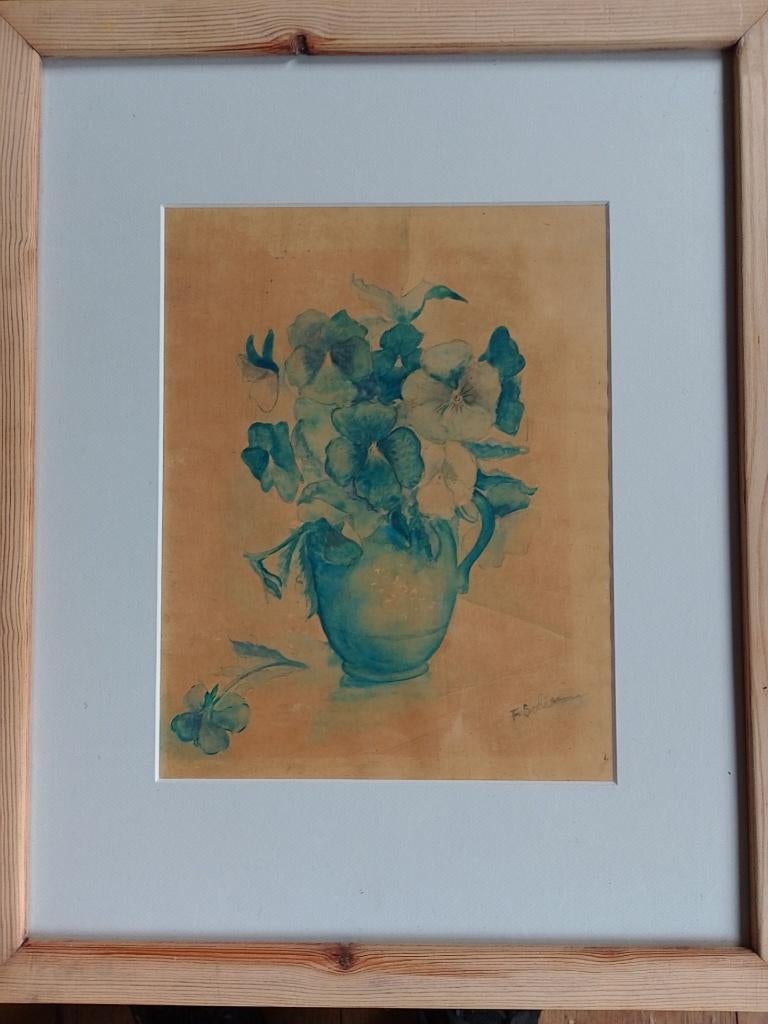 Ferdinand Schirren  1872 - 1944  Aquarel  Viooltjes, Verzenden