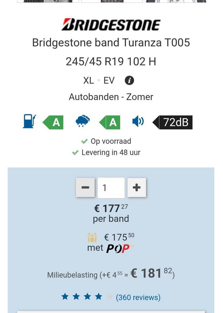 2 banden Bridgestone 245 45 19, Ophalen, Band(en)