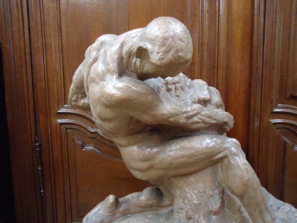 Joseph WITTERWULGHE Sisyphe terre cuite homme nu torture E A, Antiquités & Art, Art | Sculptures & Bois, Enlèvement