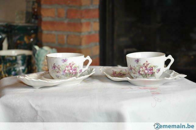 dejeuner en faience 2tasses avec support, Antiquités & Art