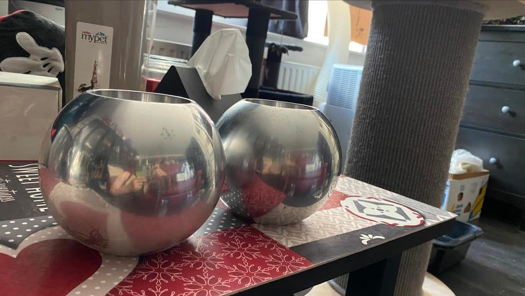 2 bougeoirs argentés boule ikea, Enlèvement, Utilisé, Argent