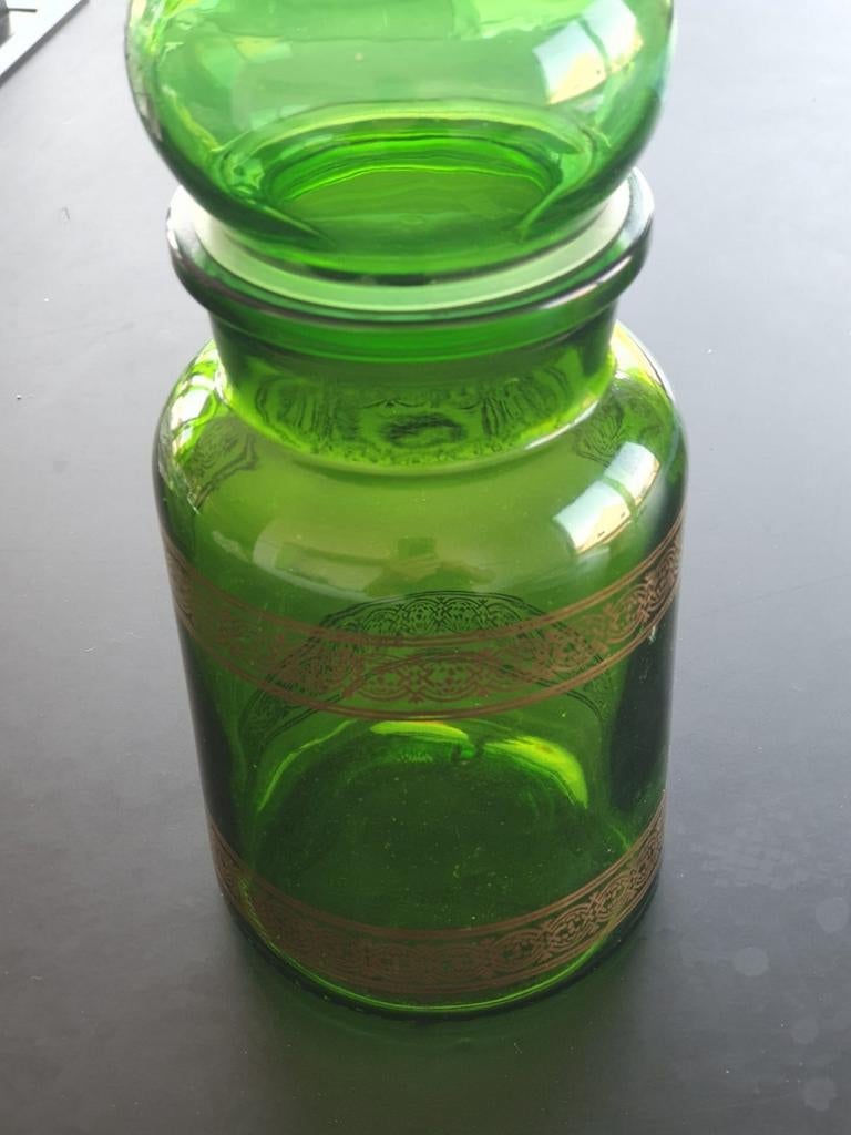 Apothekerspot groen , met een gouden randje ,made in Belgium, Antiek en Kunst, Ophalen of Verzenden