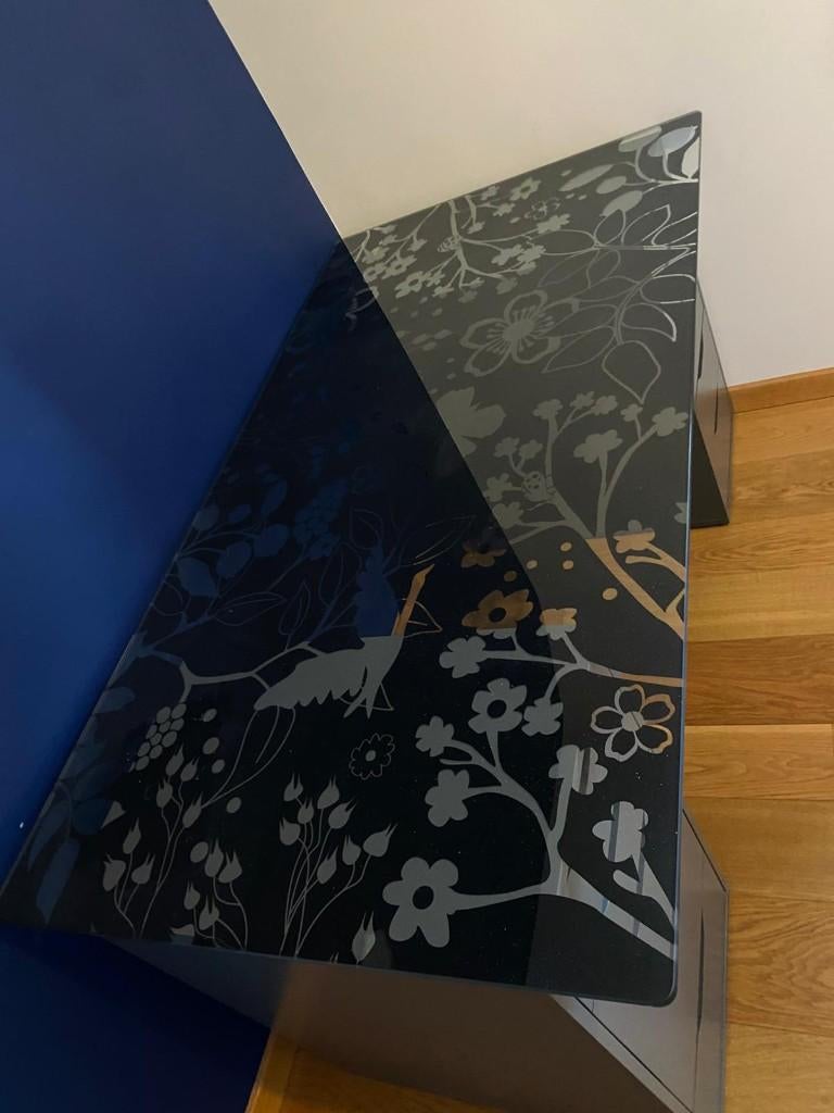 Un plaque en verre de bureau ikea 150x80cm., Enlèvement, Utilisé