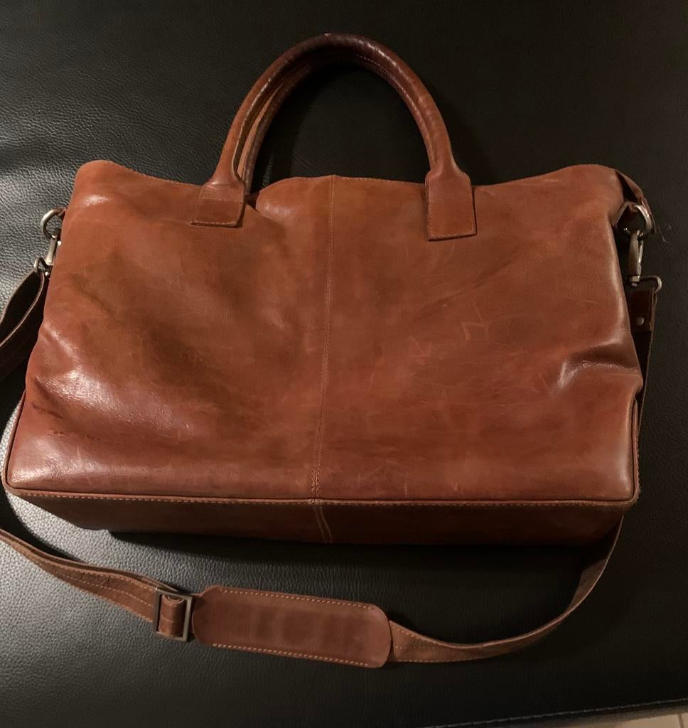 Plevier boekentas/ laptoptas in echt leder, Ophalen, Meerdere vakken, Plevier, Gebruikt